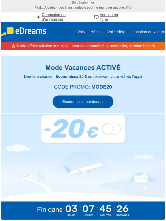 📣 DERNIÈRE CHANCE : votre bon de réduction de 20€ sur les vols va expirer