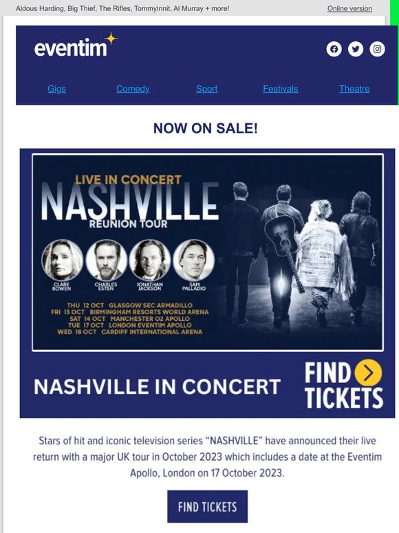 Nashville In Concert, Death Grips, Baxter Dury, KT Tunstall, Squeeze...