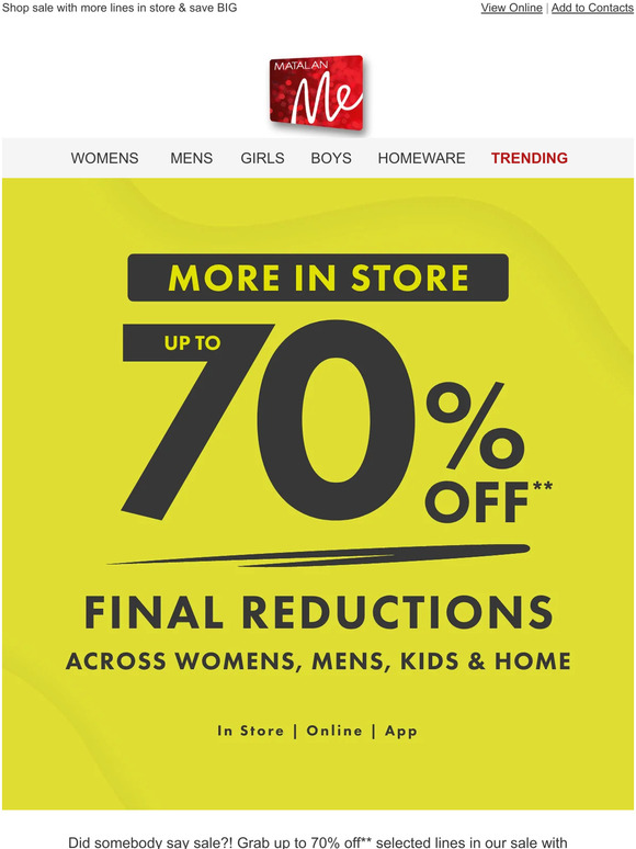 Matalan FINAL Reductions with up to 70 off + our top offers 💥 Milled