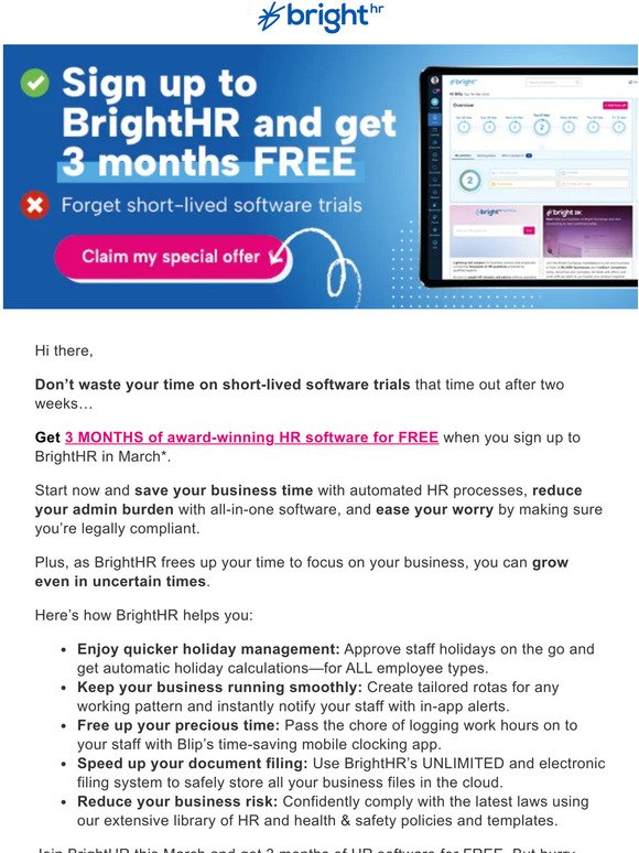 Breaking: BrightHR offers 3 months of FREE software to lucky 100!