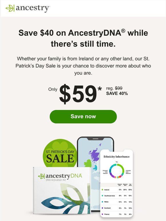 Lucky you! Get $40 off AncestryDNA.