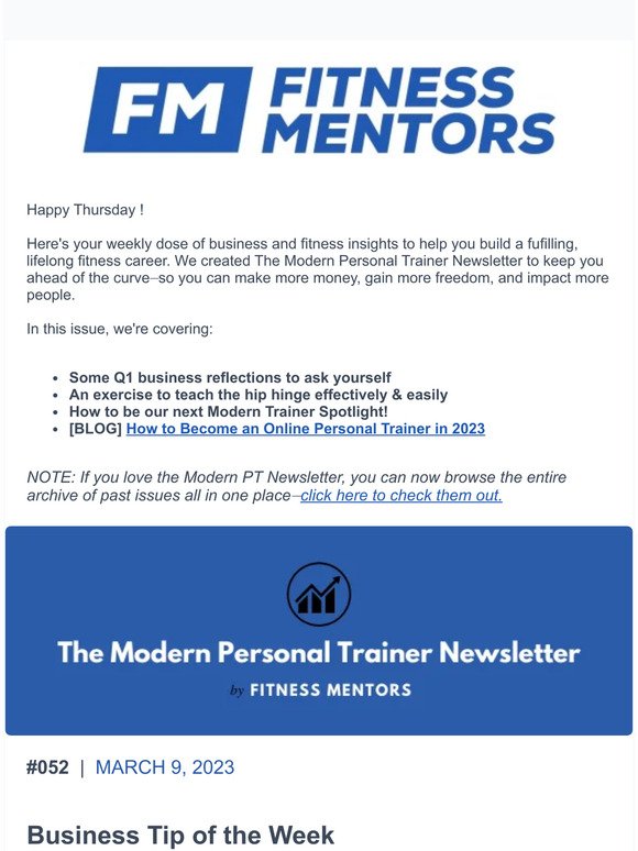 The Modern Personal Trainer Newsletter: Issue #052