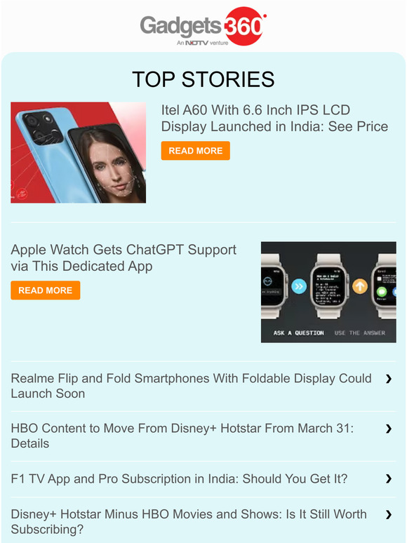 Gadgets 360 Newsletter: Itel A60 With 6.6 Inch IPS LCD Display Launched in India: See Price & more