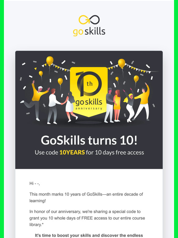 GoSkills: We're celebrating! Get 10 days of FREE access at GoSkills 💃 ...