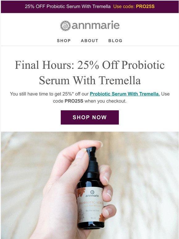 Final hours: 25% OFF Probiotic Serum
