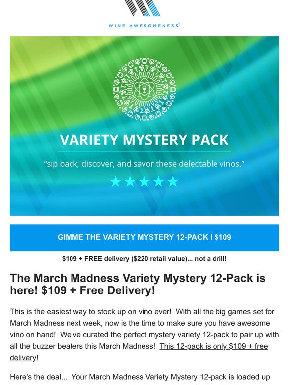snag the march madness mystery 12-pack... $109 + free delivery