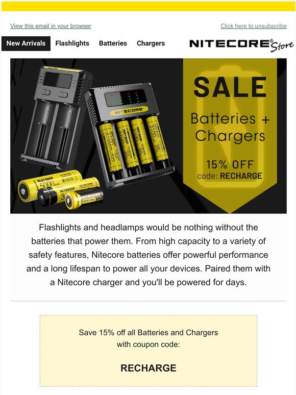 Charge Up and Power Up 🔋 Save 15% on Nitecore Batteries and Chargers