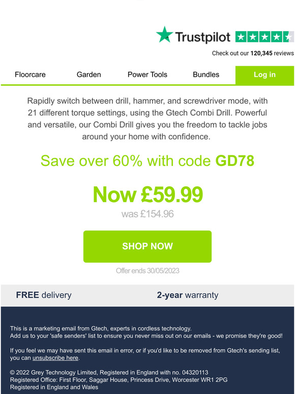 Save over 60% off the Gtech Combi Drill
