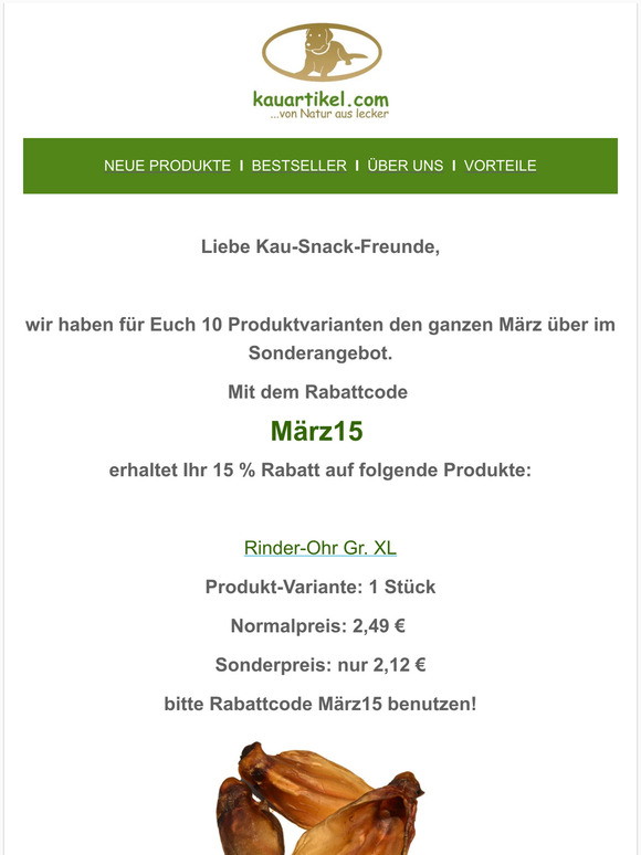 15% Rabatt - März-Angebote auf Kauartikel