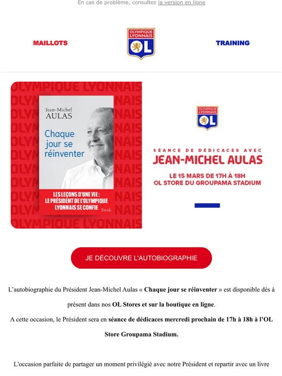Jean-Michel Aulas en dédicaces mercredi prochain à l'OL Store du Groupama Stadium