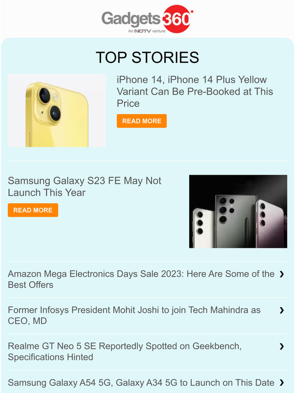 Gadgets 360 Newsletter: Samsung Galaxy S23 FE May Not Launch This Year & more