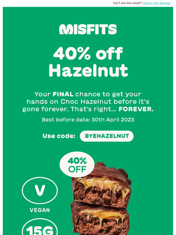 Final chance: 40% off Hazelnut