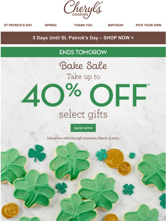 Ends tomorrow 🍪 Save up to 40% during our Bake Sale.