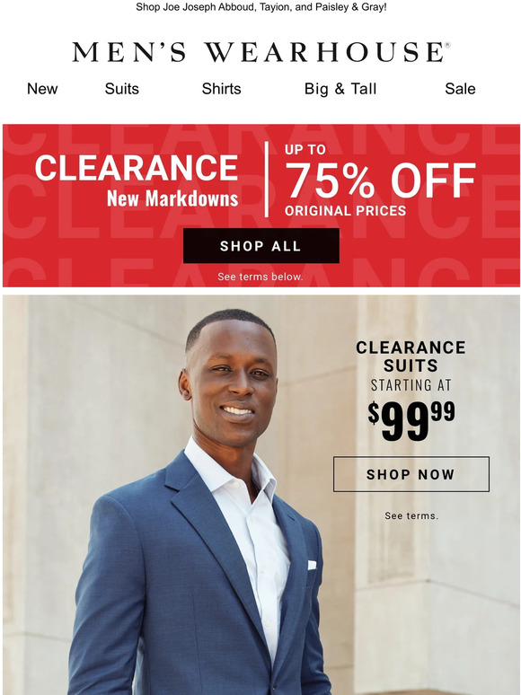 Men's Wearhouse SUITS starting at 99.99 Milled