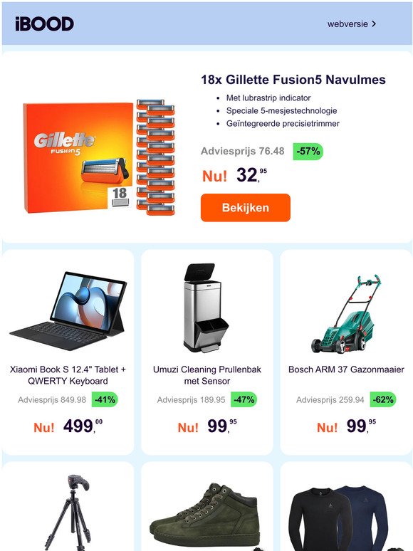 18x Gillette Fusion5 Navulmes -57% | Xiaomi Book S 12.4" Tablet + QWERTY Keyboard -41% | Umuzi Cleaning Prullenbak met Sensor -47%