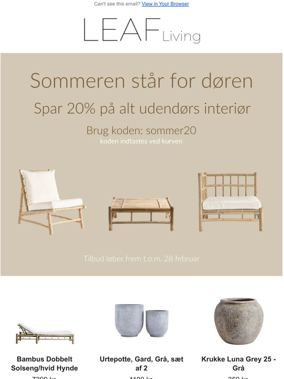 Spar 20% på alt udendørs interiør 🌻