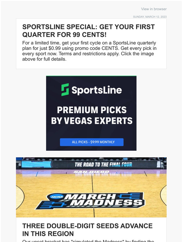 Sportsline NCAA Tournament picks from 10,000 simulations Milled