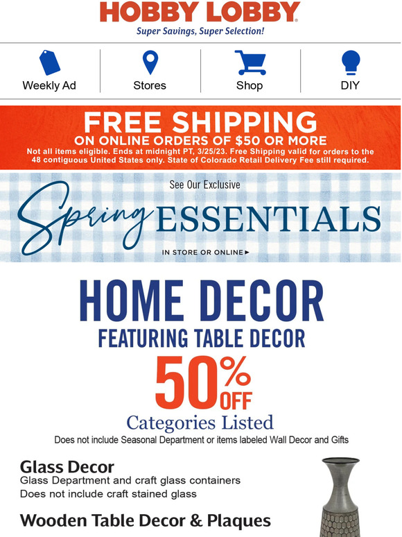 Hobby Lobby Two Weeks Of Free Shipping! Milled