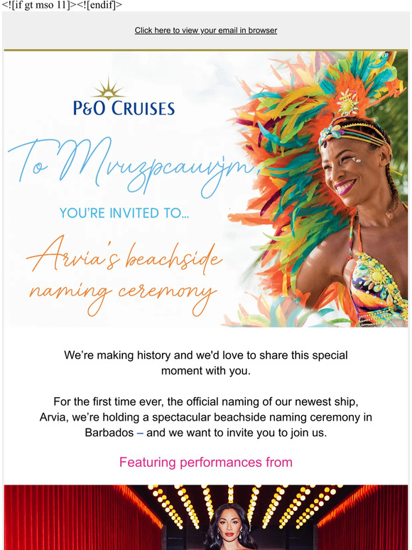P&O Cruises Your invitation to Arvia's naming ceremony Milled