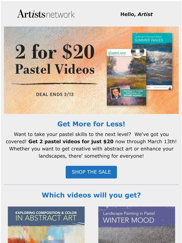 Pastel Video Sale! Get 2 for $20