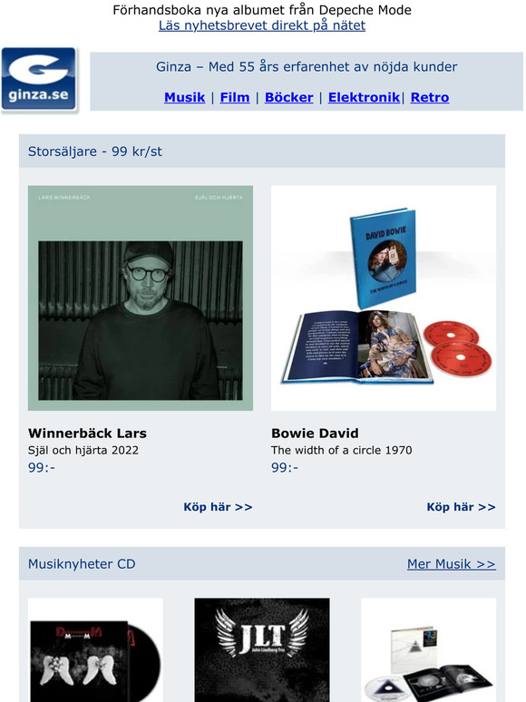 Winnerbäck & Bowie 99 kr/st | Nytt från Depeche Mode