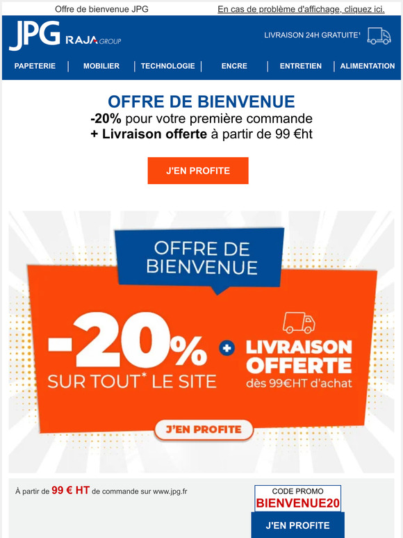 [Bienvenue] -20% sur votre commande + Livraison offerte