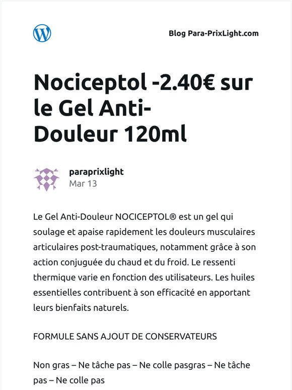 [Nouvel article] Nociceptol -2.40€ sur le Gel Anti-Douleur 120ml