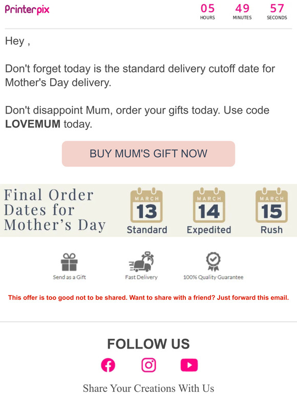 PrinterPix ⏲️ Last Call for Mother's Day Delivery Milled