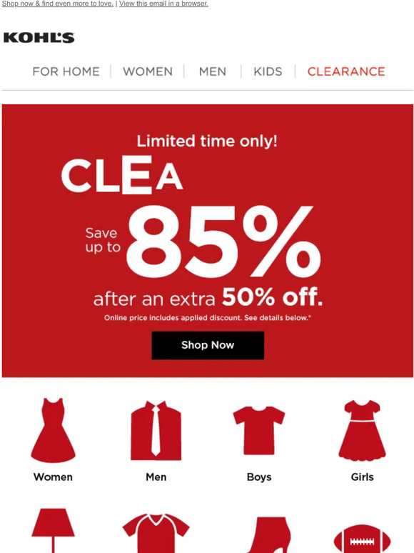 Kohl's: It's on! Save up to 85% off clearance with an extra 50% off ...