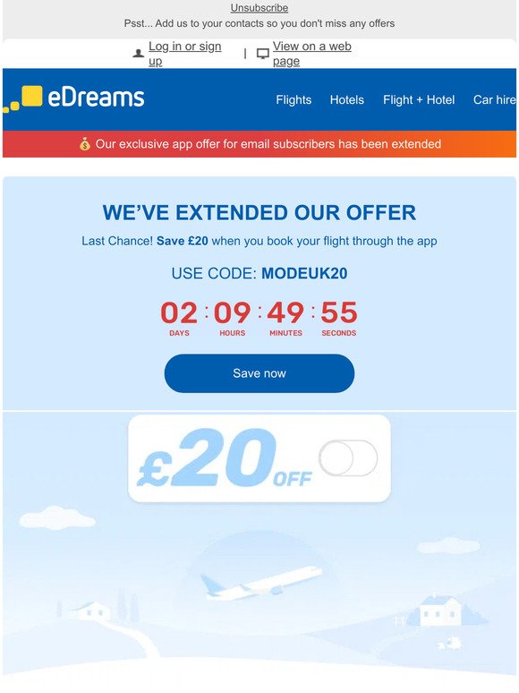 🥳 We’ve extended our popular £20 flight discount