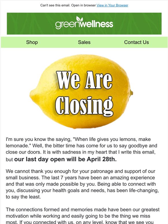 We Are Closing April 28th