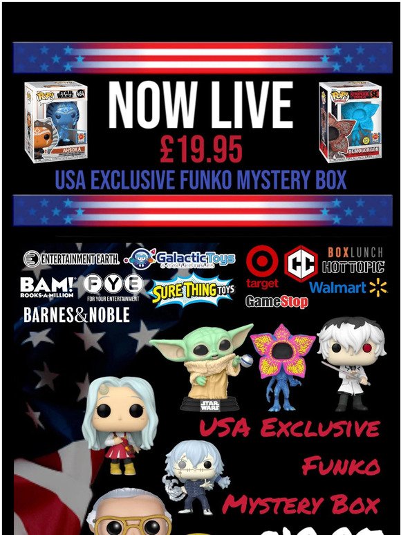 🌎 NOW LIVE £19.95 USA Exclusive Funko Mystery Box