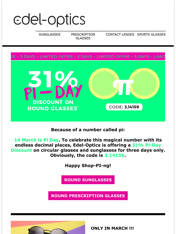 Flash SALE! 31% Pi-Day discount on round glasses