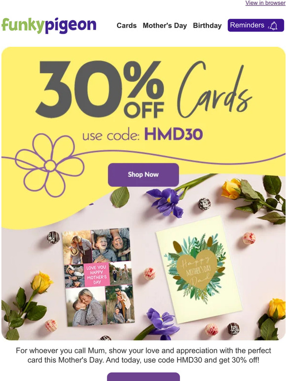 Funky Pigeon Here, XYZ, have 30 off cards! 🥂 Milled