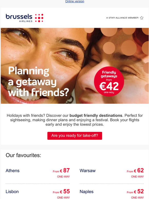 A small budget getaway, from €42 one-way
