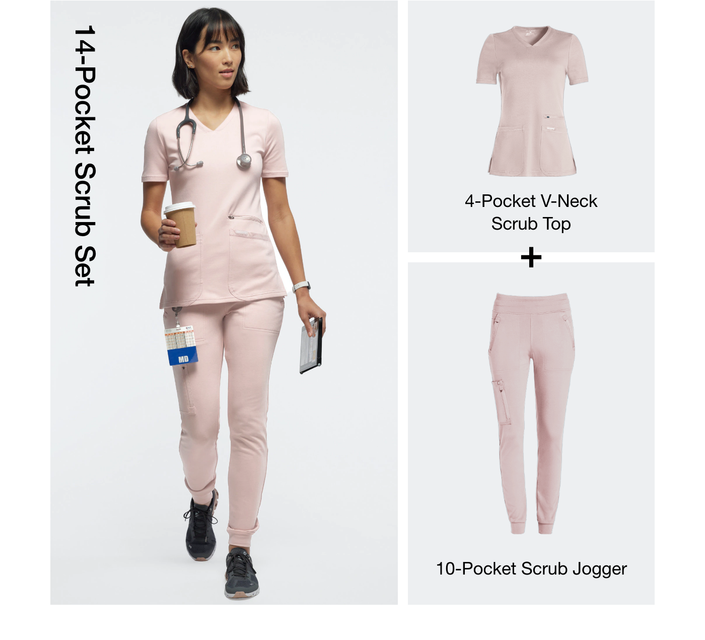 14-Pocket Scrub Set 4-Pocket V-Neck Scrub Top + 10-Pocket Scrub Jogger