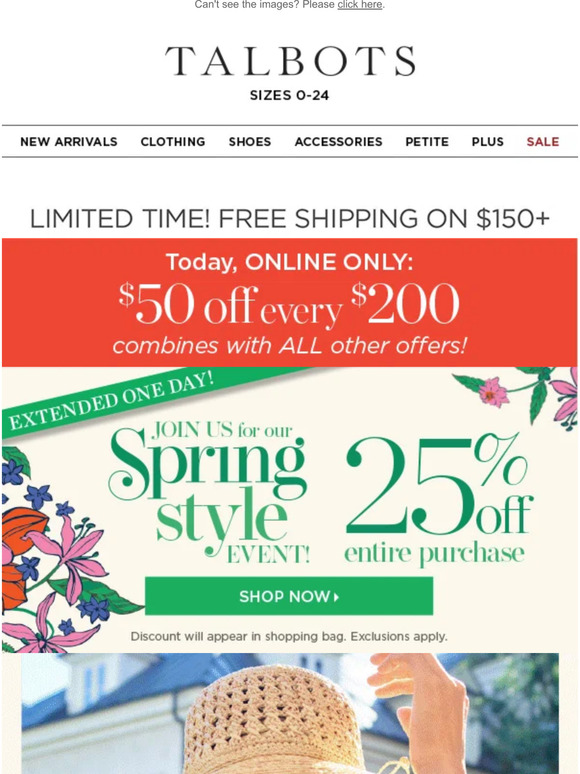 EXTENDED ONE DAY! 25% off everything Spring Style Event