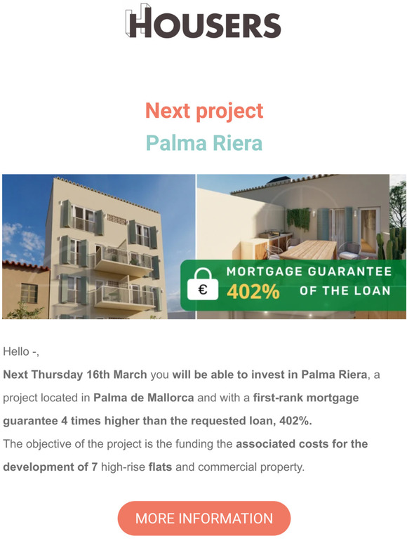 💰💰 Next opportunity: Palma Riera with 402% mortgage guarantee, Thursday 16th at 10:00h (CMT)