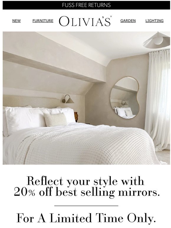 Reflect your style with 20% off best selling mirrors