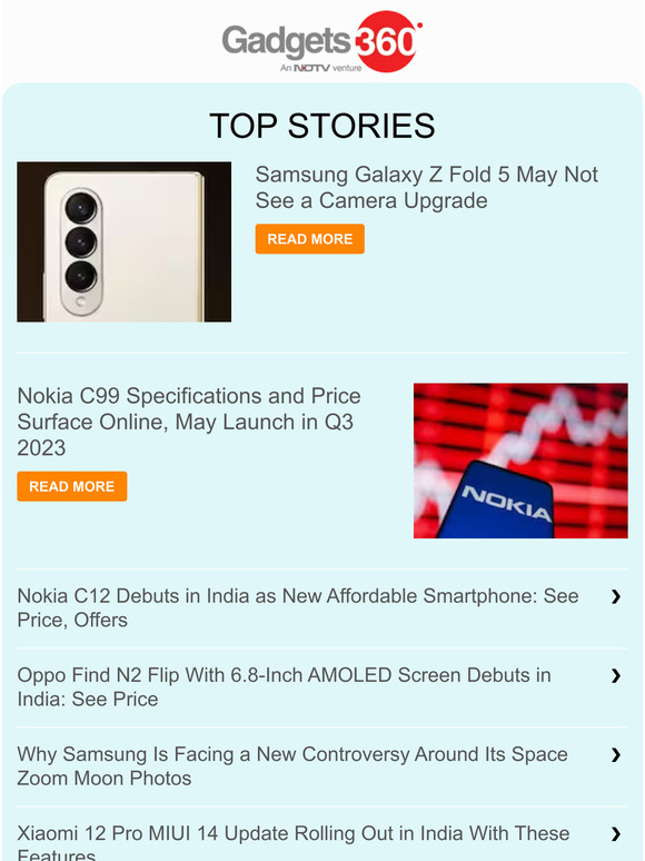 Gadgets 360 Newsletter: Samsung Galaxy Z Fold 5 May Not See a Camera Upgrade & more