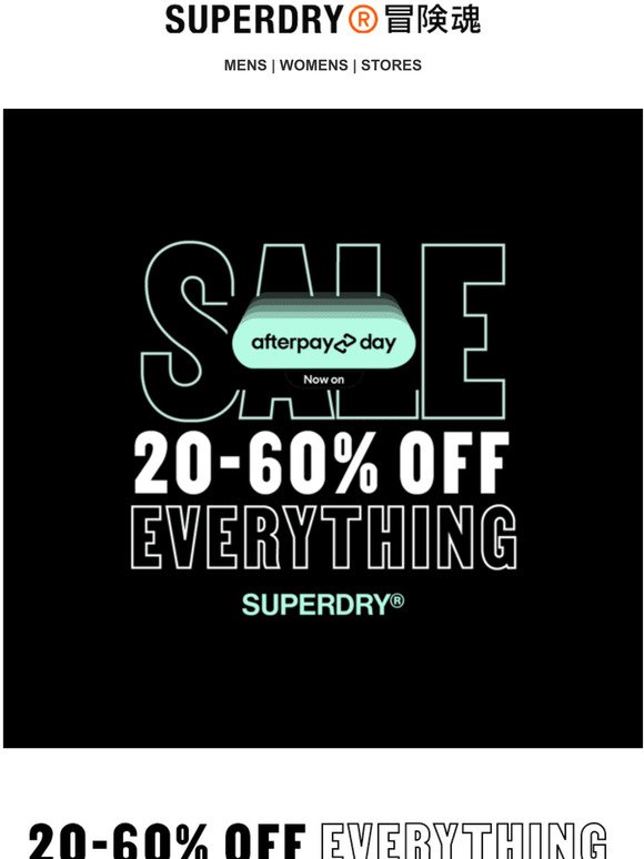 Afterpay day now on! 20-60% off Everything!