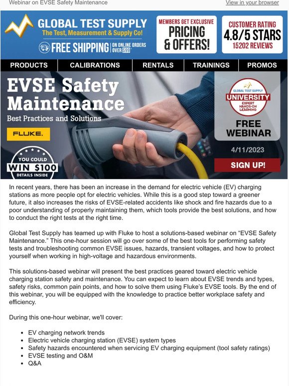 Webinar Invitation  - EVSE Safety Maintenance with Fluke
