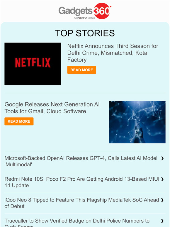 Gadgets 360 Newsletter: Google Releases Next Generation AI Tools for Gmail, Cloud Software & more