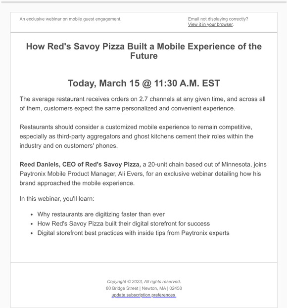 Don't miss today's webinar! Restaurant Mobile Apps 101