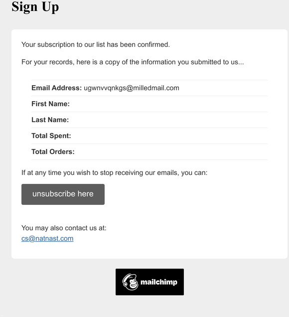 Sign Up: Subscription Confirmed
