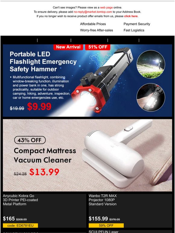 [ONLY $9.99 TODAY! ] $9.99= Waterproof Flashlight = Tuya WiFi Smart Switch = 2PCS 500ml Water Drinking Bottle 