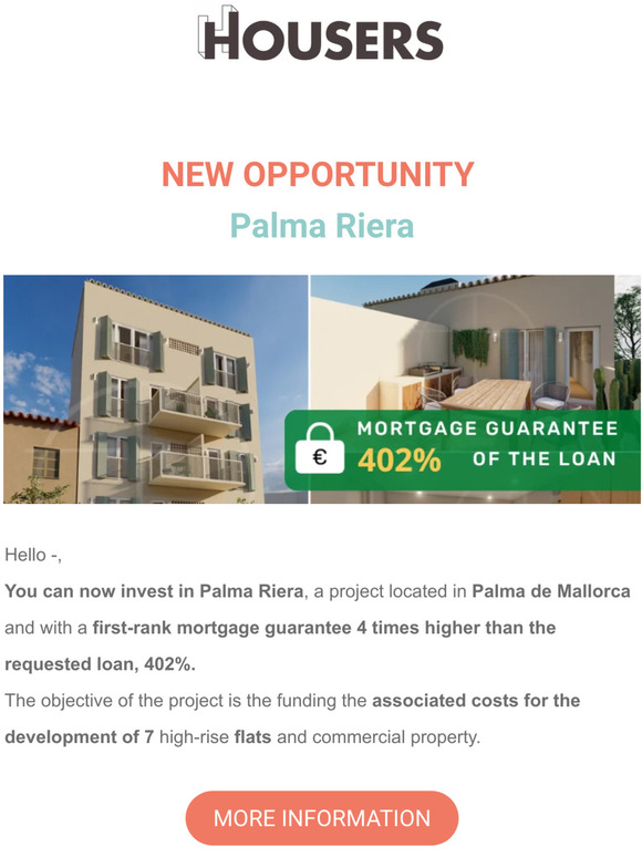 💰💰 You can now invest in Palma Riera with 402% mortgage guarantee