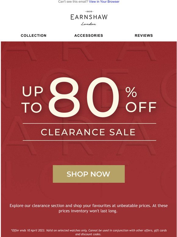 CLEARANCE SALE - UP TO 80% OFF