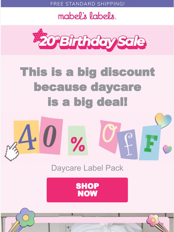 Mabel's Labels - Last chance for our sale on ALL Daycare Labels! ▷Daycare  Label Pack 30% off ▷Preschool Shoe Labels 30% off ▷Baby Bottle Labels 30%  off Get the deals