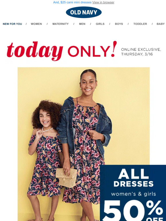 50% OFF ALL DRESSES & MEN'S POLOS confirmed for today